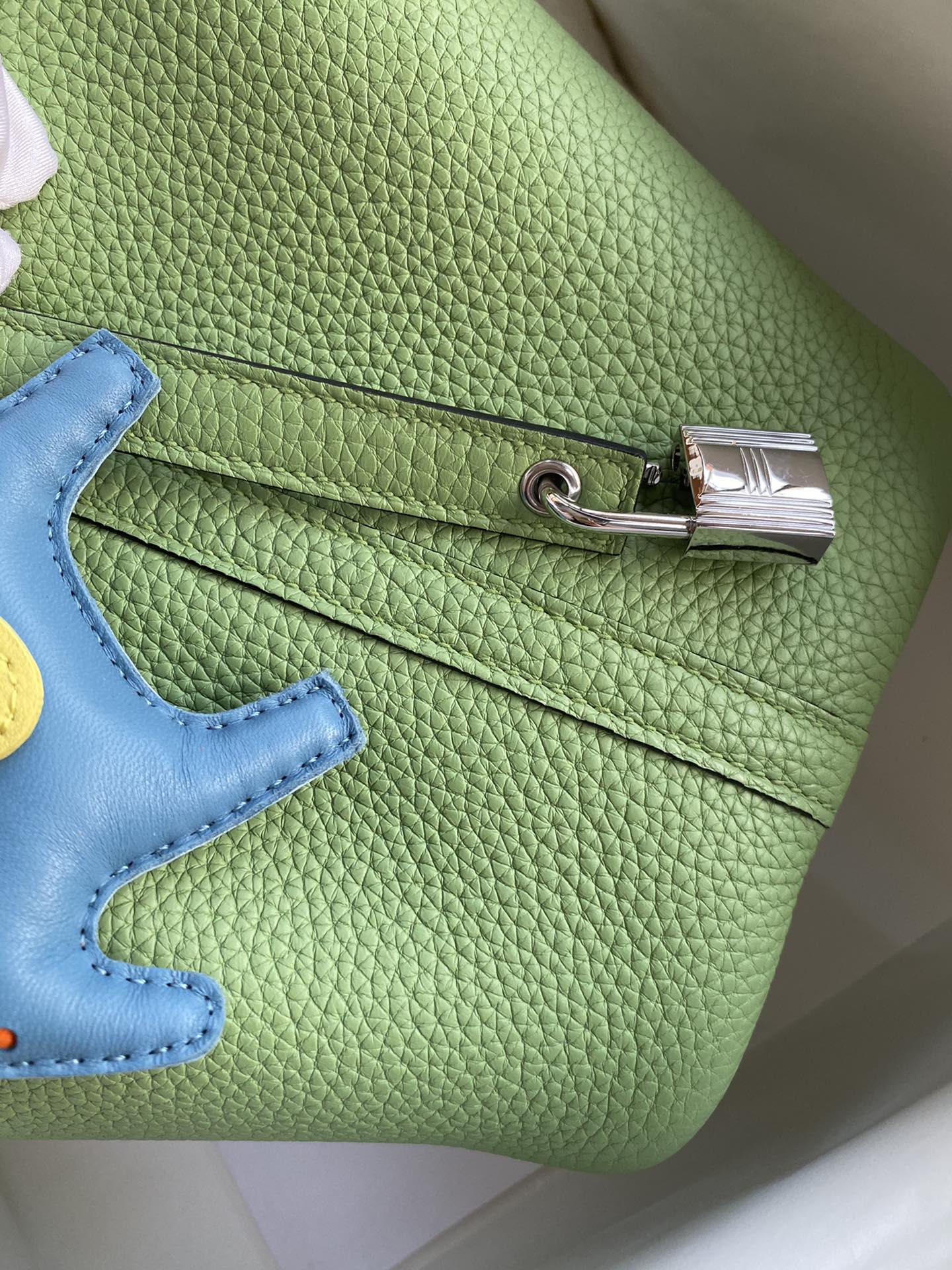 에르메스 피코탄 락18 그린 은장 소가죽